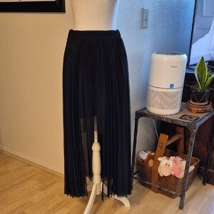 Sheer Black Short Long Pleaded Skirt